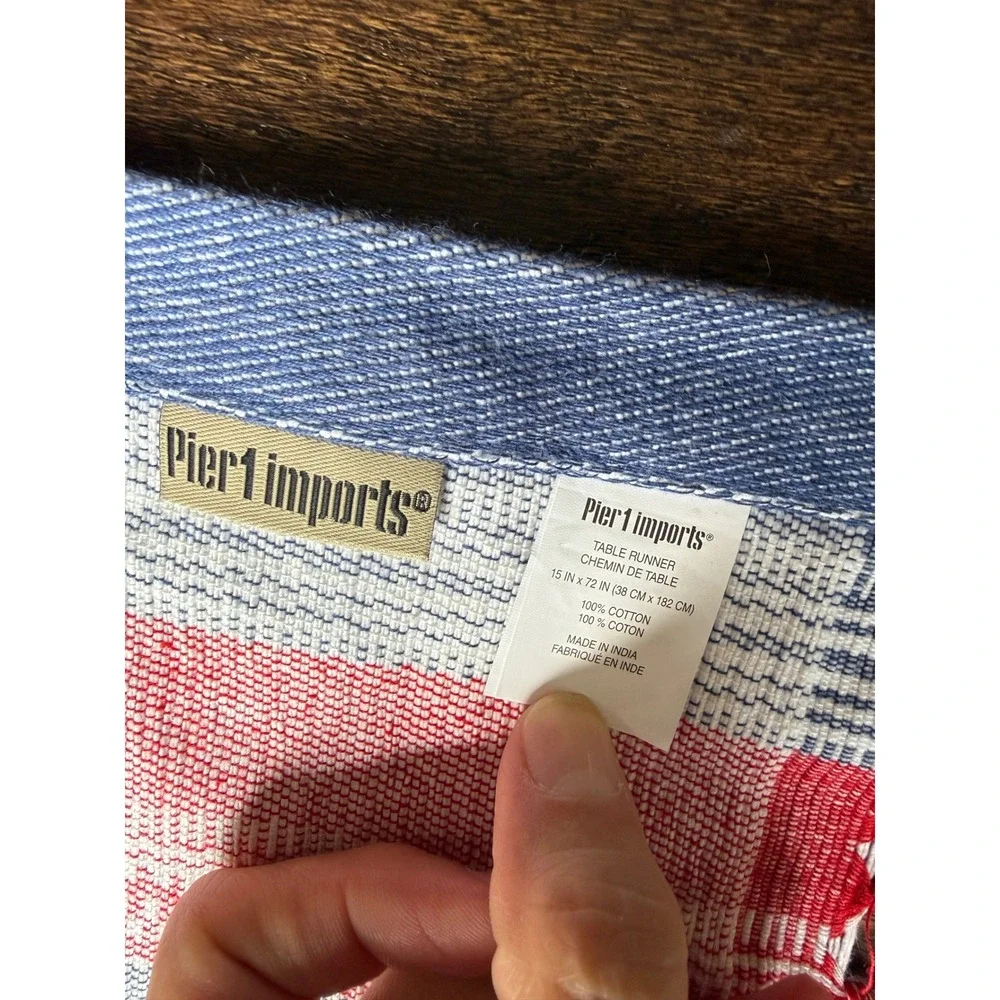 Pier 1 Table Runner & Towel Set 15x72 Red Blue  Patriotic Americana never used